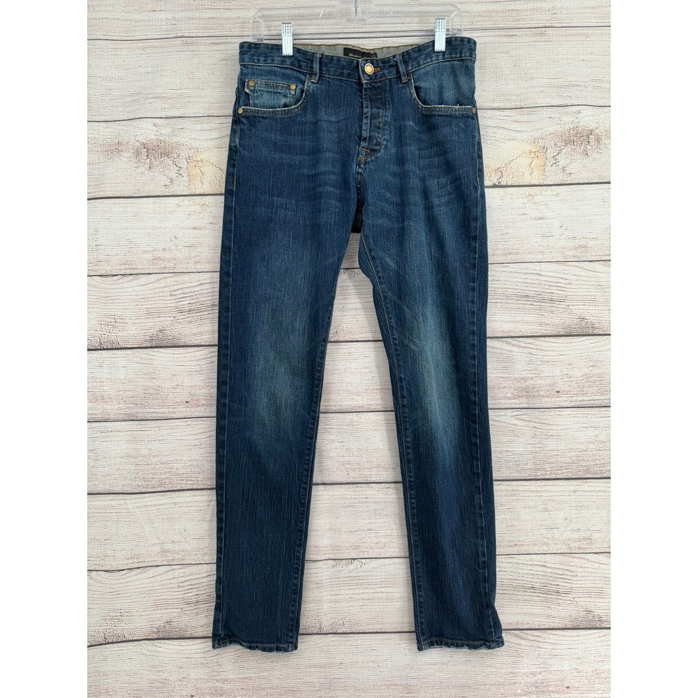 Massimo Dutti Slim Fit Jeans Mens 30 Dark Wash Blue Denim Button Fly